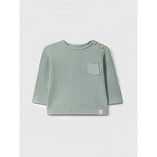 Snug Longsleeve Rippjersey mit Brusttasche in Grün – Ansicht 1