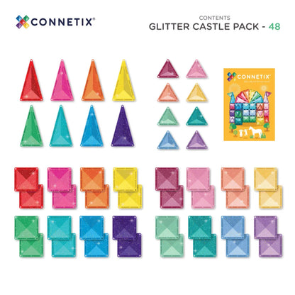 Bunte, glitzernde Magnetbausteine in verschiedenen Formen für das Glitter Castle Pack
