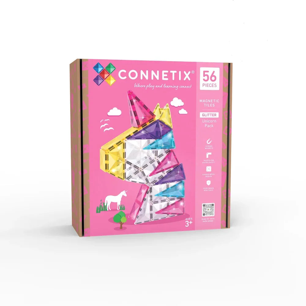 Pink Box mit Connetix Magnetbausteinen im Glitter Unicorn Design, 56 Stück