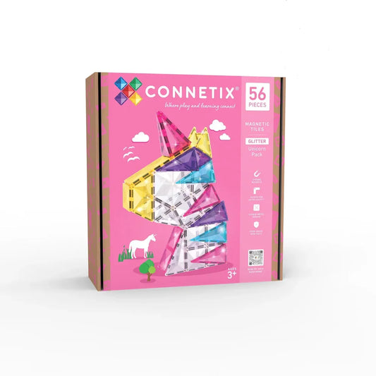 Pink Box mit Connetix Magnetbausteinen im Glitter Unicorn Design, 56 Stück
