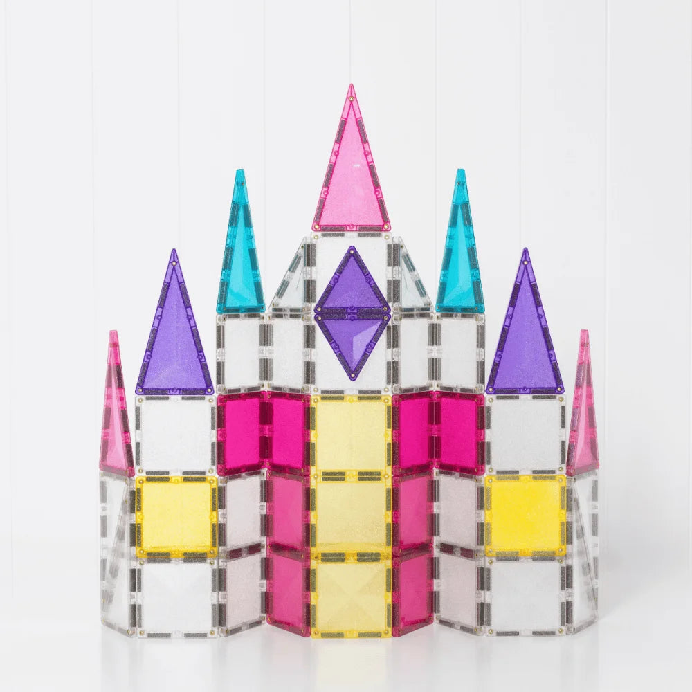 Bunte Magnetbausteine Burg mit Türmen aus dem Glitter Unicorn Pack 56 Stk
