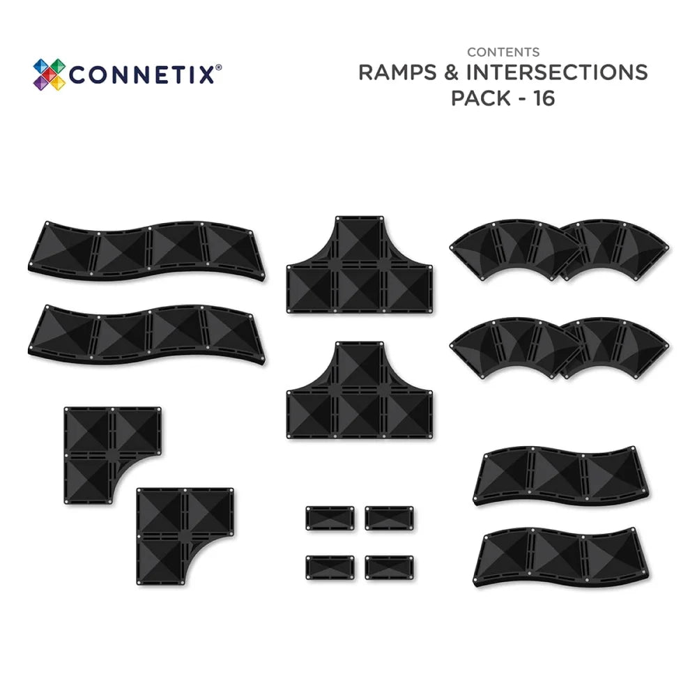 Set aus schwarzen modularen Rampen und Kreuzungen für Magnetbausteine Ramps & Intersections