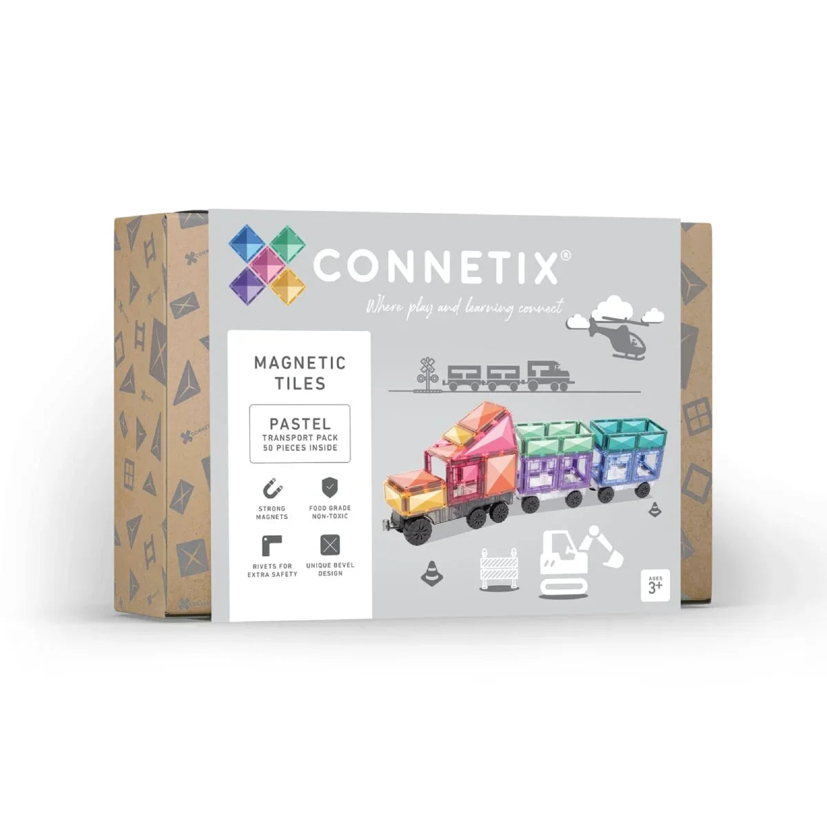 Box mit Connetix Pastell-Magnetbausteinen im Transportdesign, 50-teiliges Set