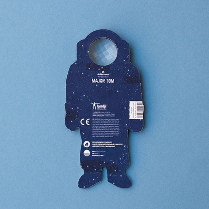 Blaues Sternenhimmel-Astronaut-Schnittmuster aus Karton mit klarem Brustfenster Major Tom Bee Eye