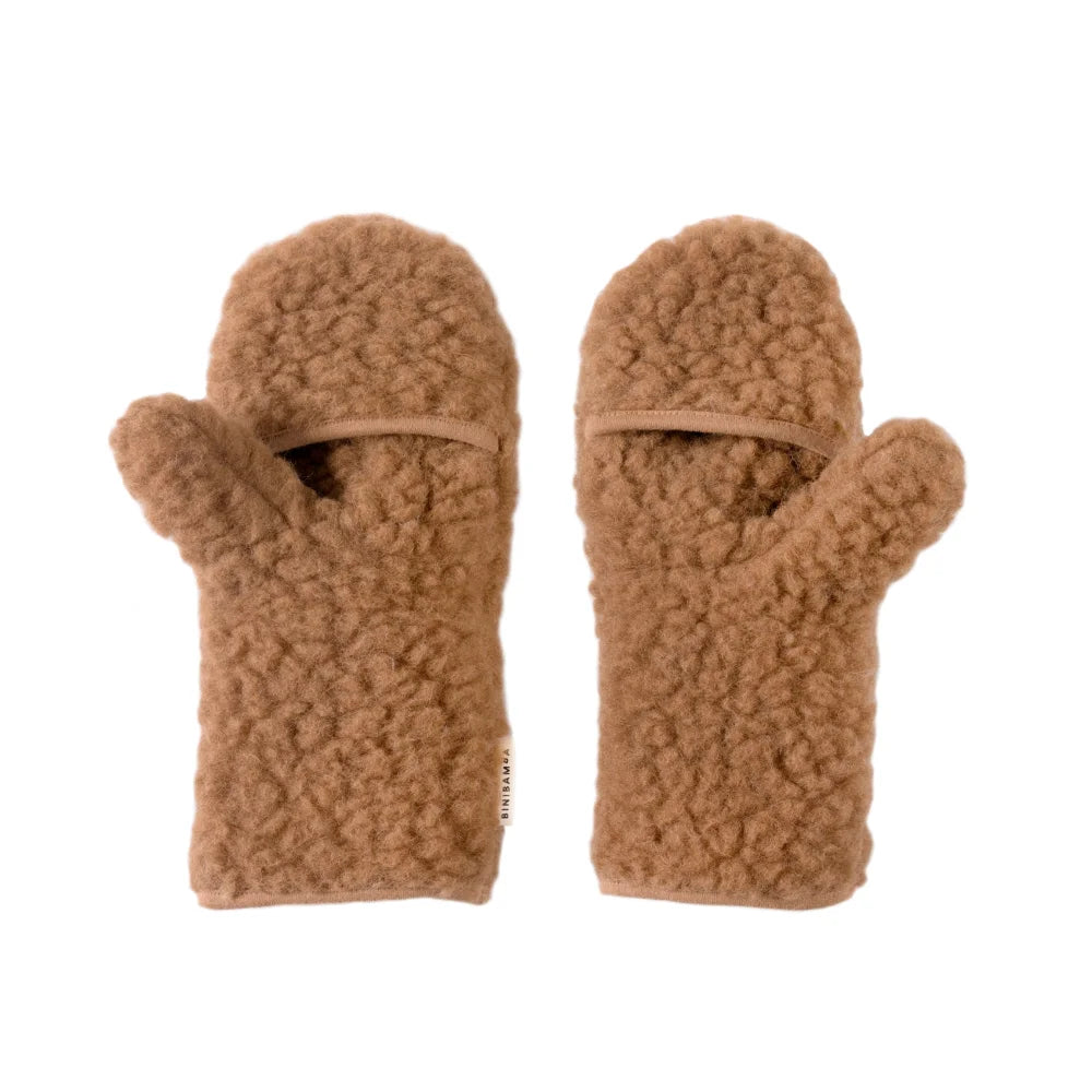 Hände in Mama Handschuhe Teddy mit abnehmbaren Fingern, braun, flauschig