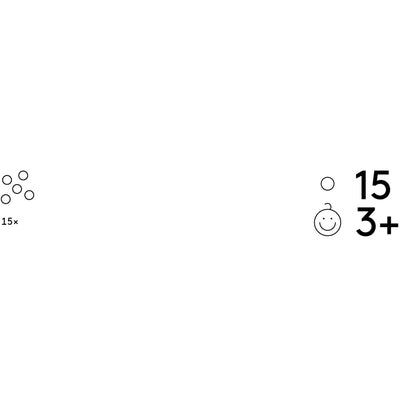 Minimalistisches Schwarz-Weiß-Grafik mit Cuboro Kugeln, Kreisen und Icons