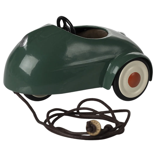 Maus Auto Dunkelgrün: Vintage grünes Spielzeugauto mit weißen roten Rädern
