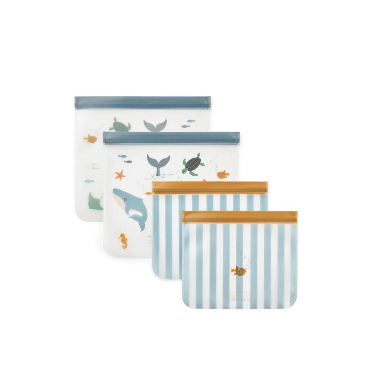 Keith Lebensmittelbeutel 4er-Pack mit Meeresmotiven in Blau, Weiß und Gold