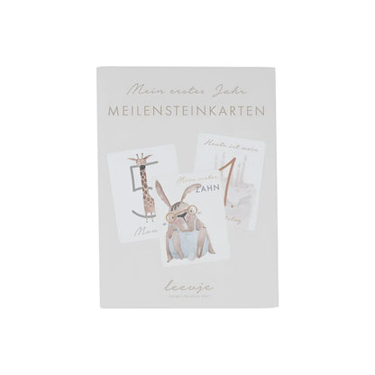 Meilensteinkarten mein erstes jahr softgrau mit tierillustrationen aus ökologische baby- & kinderprodukte ideal als geschenke für neugeborene