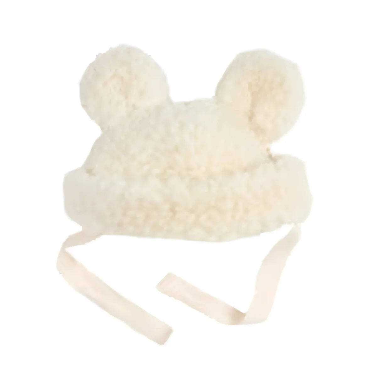Fluffy weiße Babymütze aus Merinowolle in Milchfarbe mit Ohr-Protrusionen