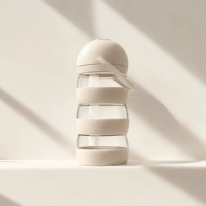 Milchpulverspender SoMiMi Sand: Beige Silikon und Glas geteilte Wasserflasche mit runder Kappe