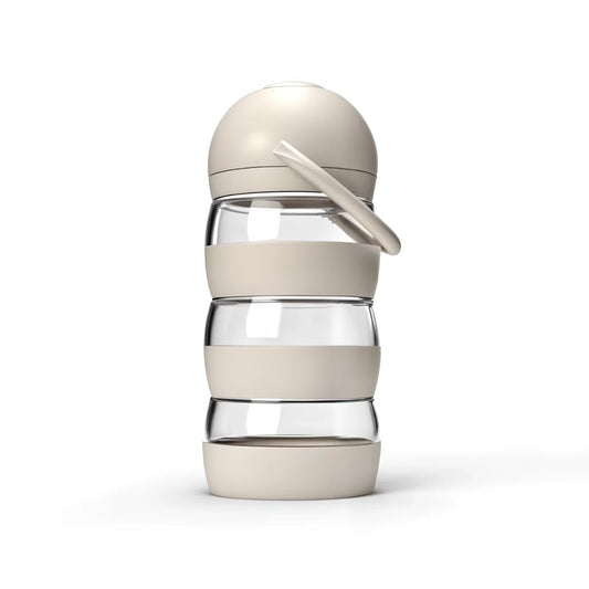 Milchpulverspender SoMiMi Sand: Beige Silikon-Glas Wasserflasche mit Griff