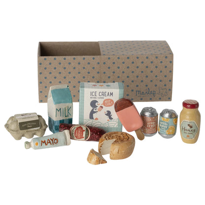 Miniatur-Einkaufsbox mit pink-braunem Pinguin-Eis am Stiel