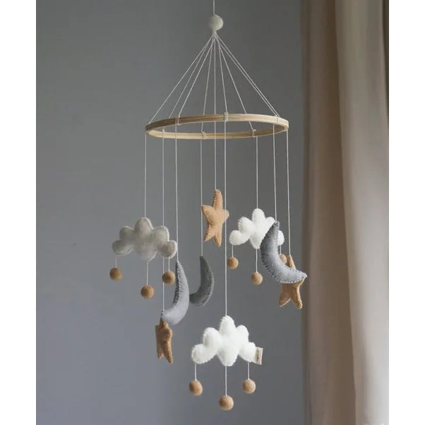 Mobile Wolke Mond Sterne Beige Grau nachhaltige Babyprodukte