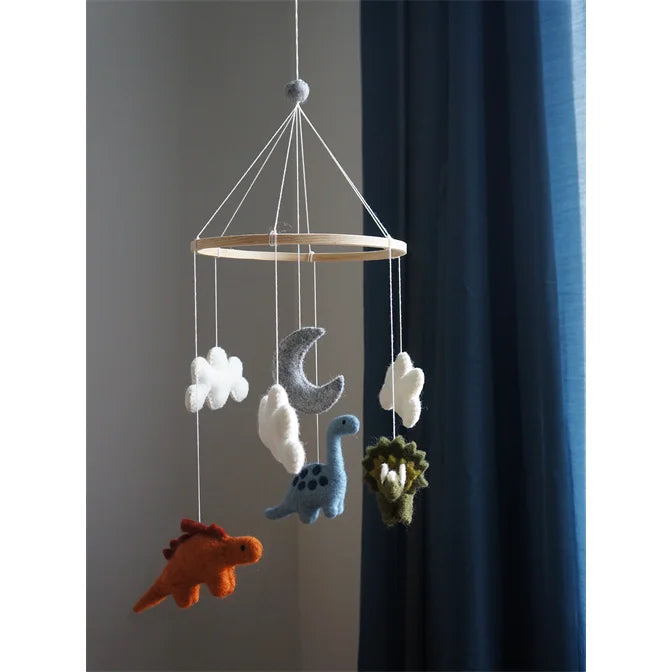 Nachhaltiges Dinosaurier-Mobile Orange+Grau aus Filz, pastel Farben