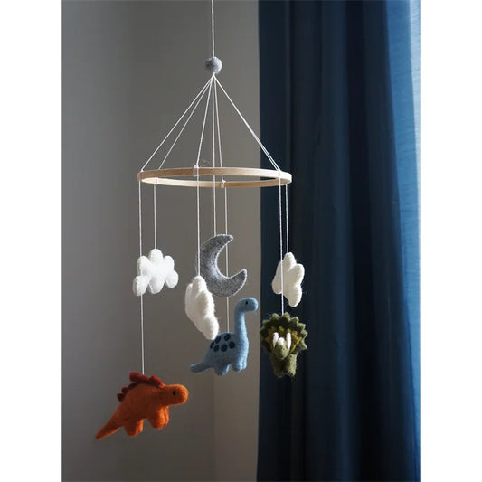 Nachhaltiges Dinosaurier-Mobile Orange+Grau aus Filz, pastel Farben