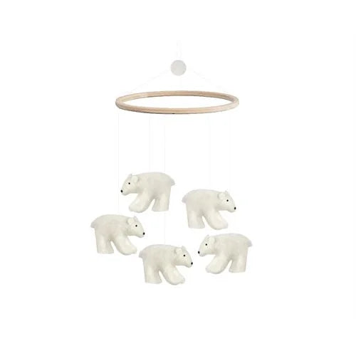 Weißes Holz-Polarbären-Mobile Eisbären mit 5 Bären, nachhaltige Babyprodukte