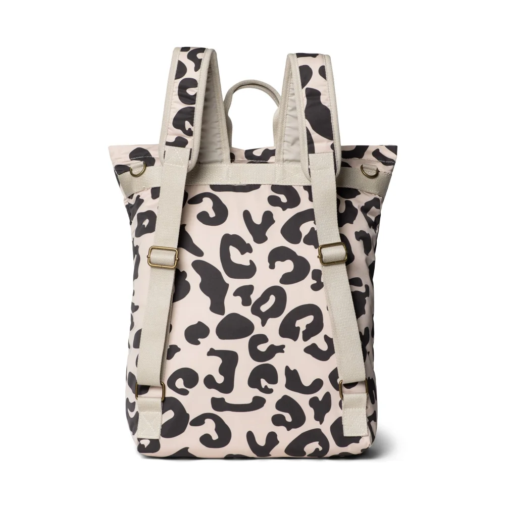 Canvas-Rucksack mit schwarzem Leopardenmuster von Holy Cow, Modell Mom Rucksack Puffy