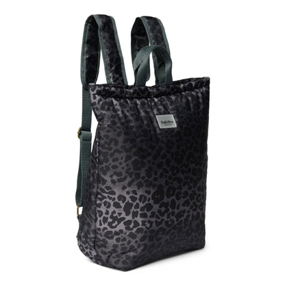 Schwarzer Leopardenprint Rucksack für Damen, Modischer Mom Rucksack Puffy Leopard