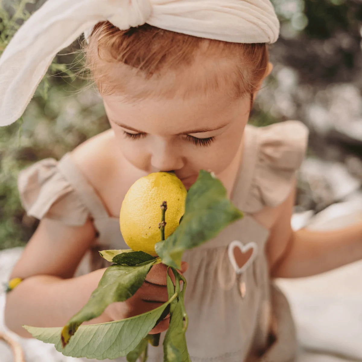 Heller gelber Zitrone mit Stiel und Blättern für Flower Power Mückenschutz