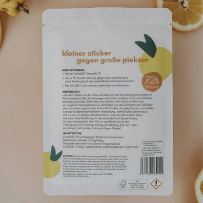 Rückseite Mückenschutz Sticker WILDLIFE Edition mit Zitronenmotiv