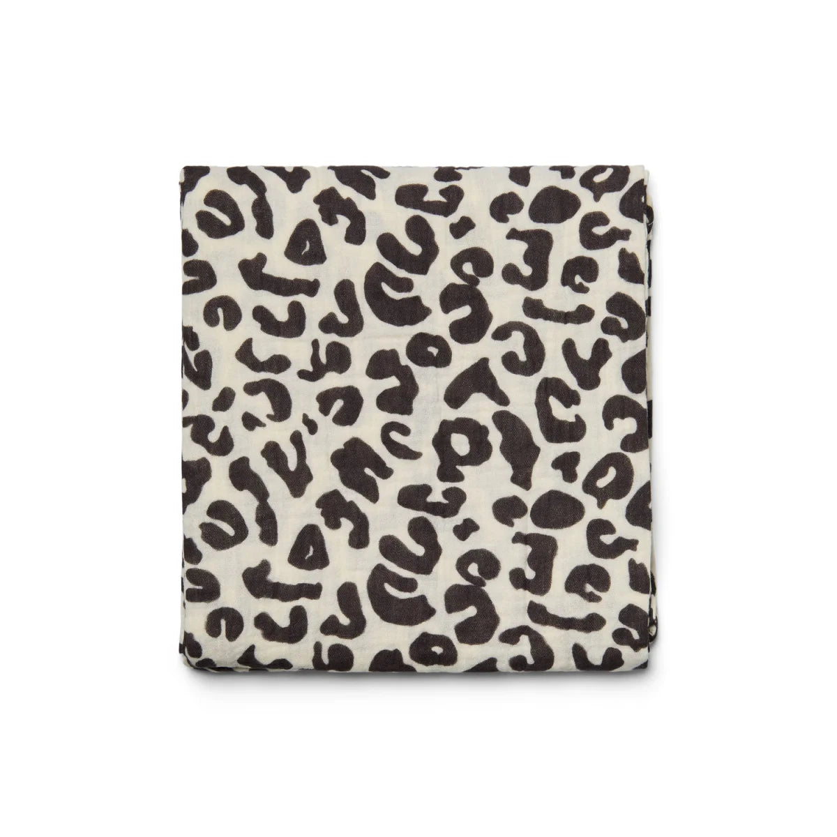 Weicher cremefarbener Schal mit schwarzem Leopardmuster, Mulltuch 120x120cm Holy Cow