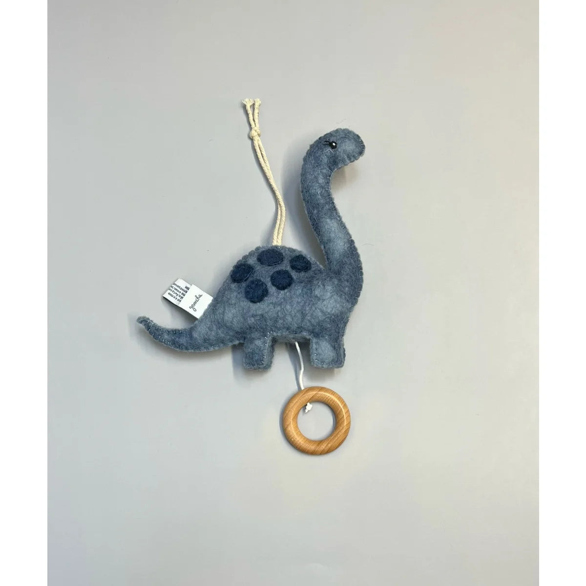 Langhals Dinosaurier Musikspieluhr mit blauem Filz-Dino und Holzring