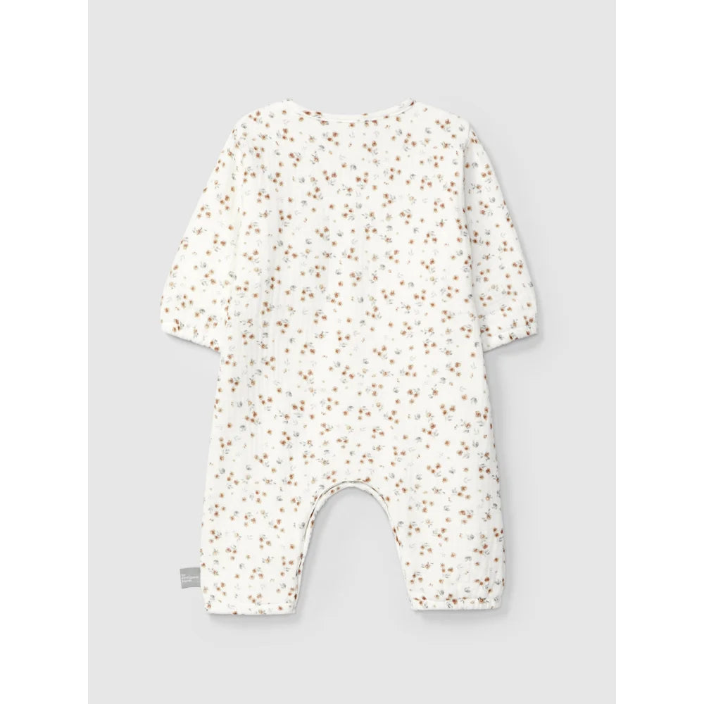 Weiße Blumendruck-Baby-Romper aus Musselin für Neugeborene