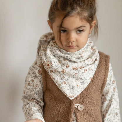 Beige Teddyweste mit Blumenmuster und Knopfschluss