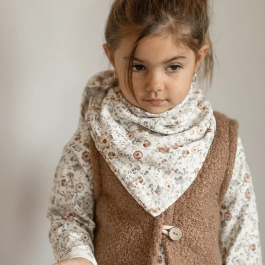 Beige Teddyweste mit Blumenmuster und Knopfschluss