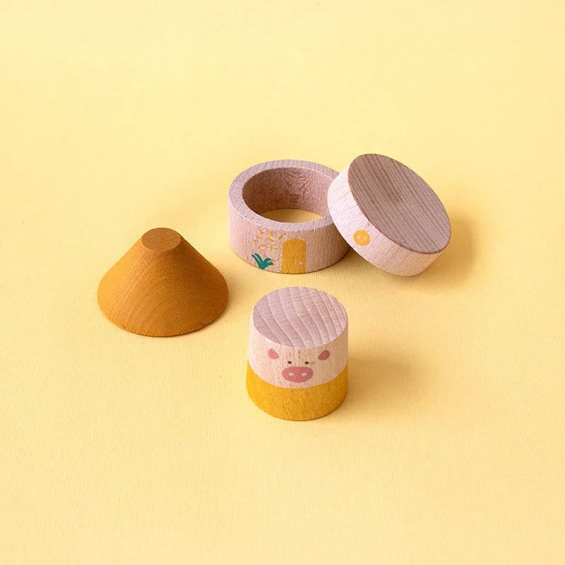 Holzspielset Mein Drei Kleine Schweinchen mit bemalten Tieren in Pastelltönen