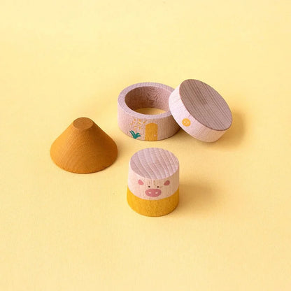 Holzspielset Mein Drei Kleine Schweinchen mit bemalten Tieren in Pastelltönen