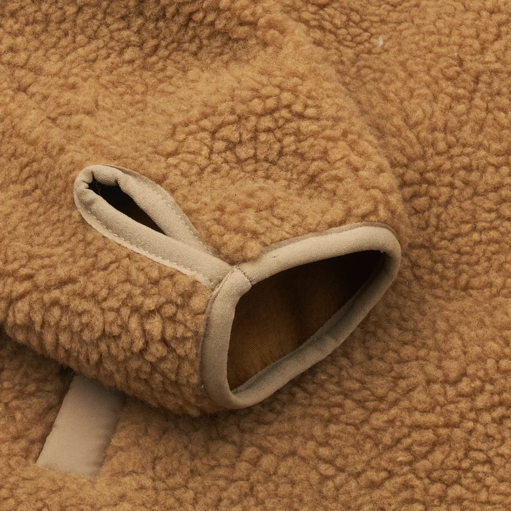 Beige Teddyjacke für Erwachsene mit elastischen Bündchen und weicher Plüsch-Textur