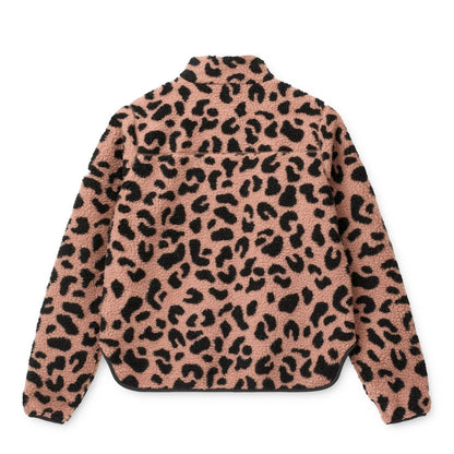 Eine kuschelige pink und schwarz leopard print fleecejacke aus weichem, plüschigem fleecematerial von nelson adult pile jacket mega leo pale tuscany