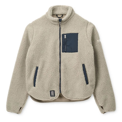 Beige Sherpa-Fleece-Jacke Nelson Adult Pile Mist mit blauen Reißverschluss-Akzenten