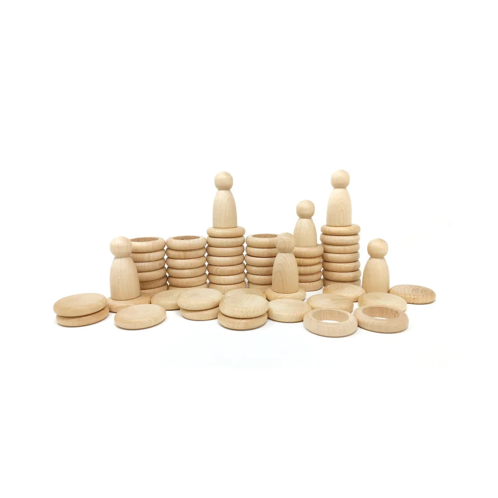 Natürliche Holz-Nins Stapelringe mit Stiften und Münzen