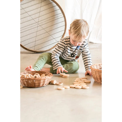 Holzspielzeug-Set Nins Ringe Münzen naturbelassen rustikal