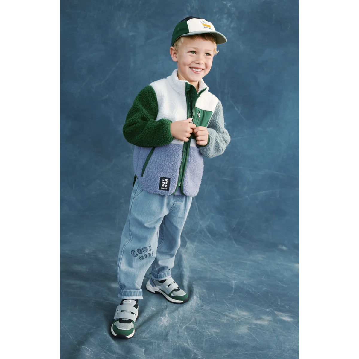 Nolan Fleecejacke in dusty lavender multi mix mit grünen Ärmeln