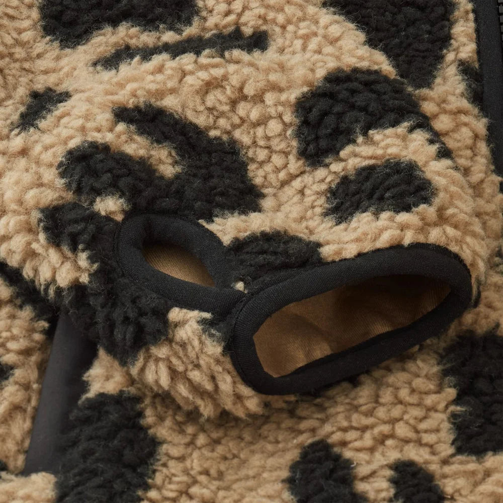 Braune und schwarze Leopard-Print-Fleecejacke Nolan mit Fellfutter