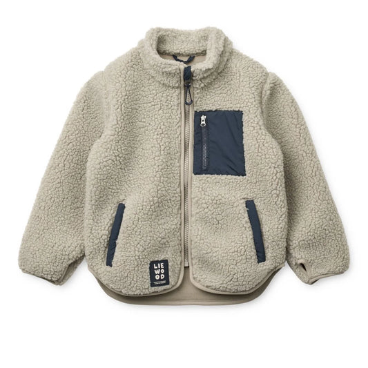 Beige Sherpa-Fleecejacke Nolan Mist mit navyblauem Reißverschluss