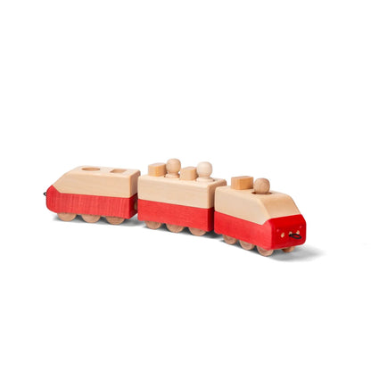 ÖFFI Rot Dreiteiliger Zug mit Passagieren und Gepäck, Holzspielzeug