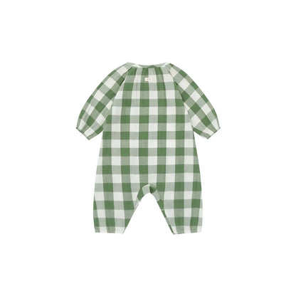 Baby Onesie Wheat Dill Gingham: weiches grünes-weisses Karo-Langarmromper