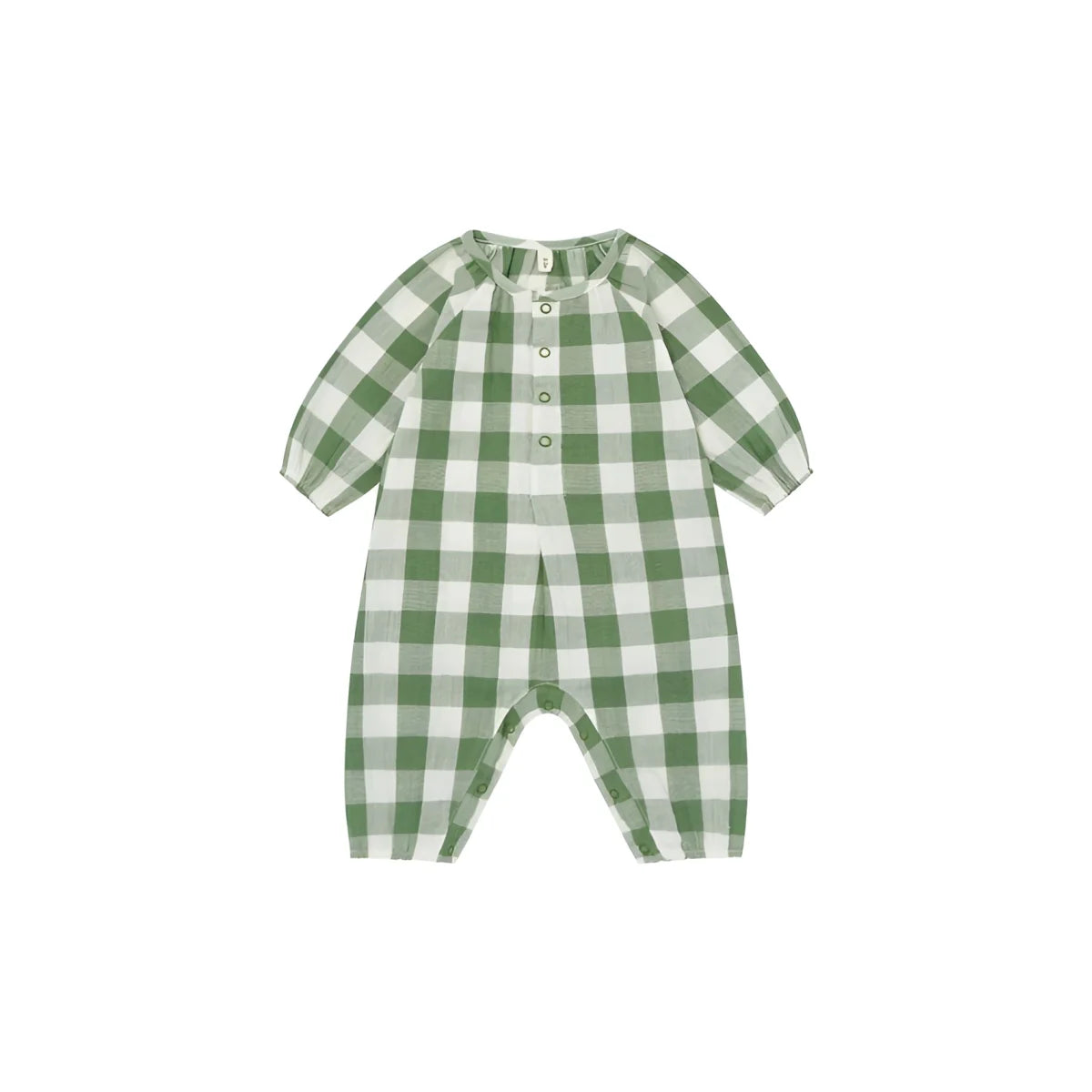 Baby Onesie Wheat Dill Gingham: grün-weiß Karo Romper mit Rüschenkragen