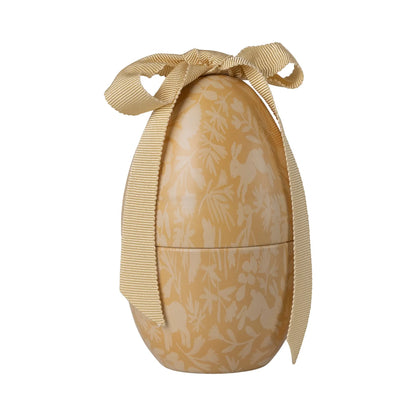 Osterei klein cremegelb mit Blumenmuster und Goldband