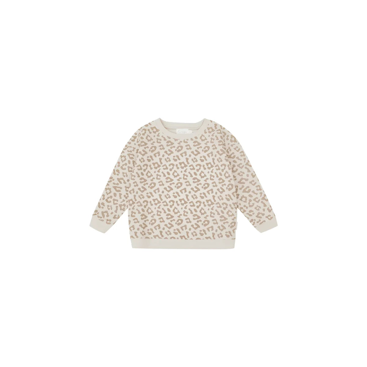 Oversize sweater leo in creme mit taupe leopardenmuster ideal für ökologische baby- & kinderprodukte