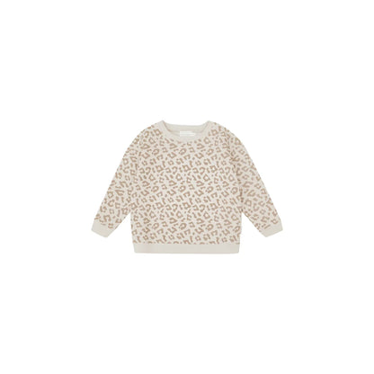 Oversize sweater leo in creme mit taupe leopardenmuster ideal für ökologische baby- & kinderprodukte