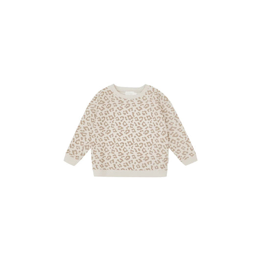 Oversize sweater leo in creme mit taupe leopardenmuster ideal für ökologische baby- & kinderprodukte