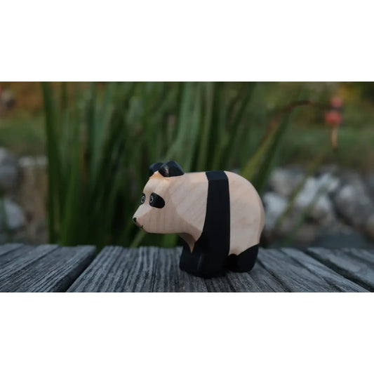 Holz-Panda-Figurine mit schwarzen und hellbraunen Markierungen, Produkt Panda klein