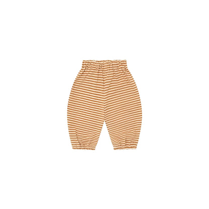 Tan und creme gestreifte babyhose mit elastischem bund und bündchen in copper stripes design