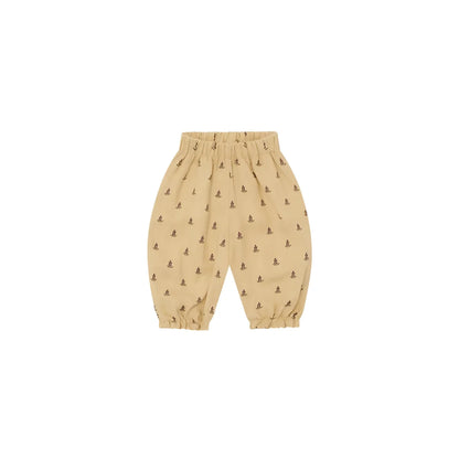 Beige Kinderhose mit braunem Anker-Muster, Gummibund, Lavender Bloom Gardener